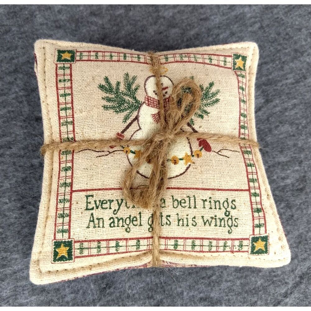Alices Cottage Spiced Mug Mats Snowman ...An Angel Gets His Wings Plaid Back NWT